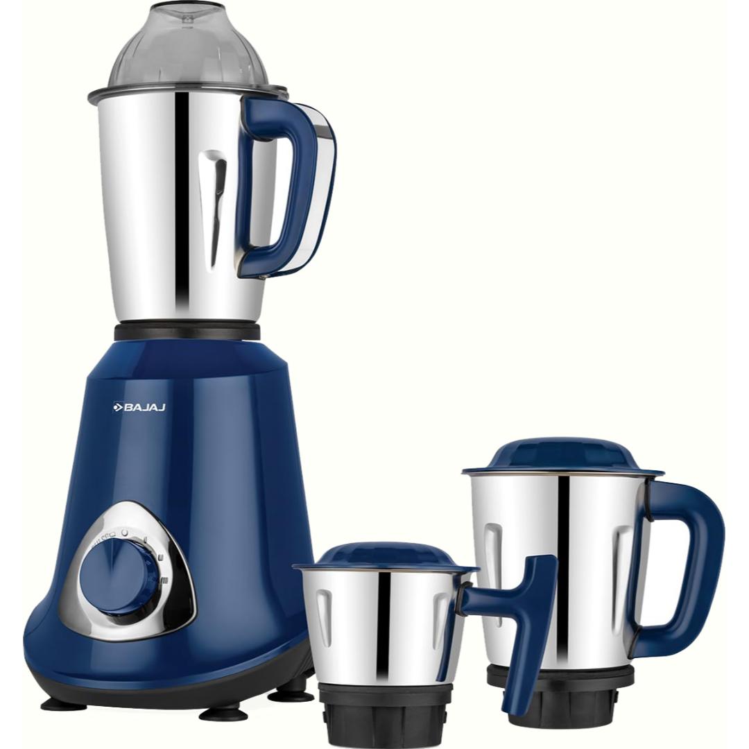 BAJAJ 3 Jars Military Series Glamore 800W (410614) 800 W DuraCut Blades 20000 RPM with Pulse Mode Mixer Grinder (Royal Blue)