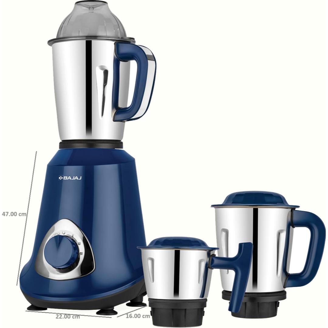 BAJAJ 3 Jars Military Series Glamore 800W (410614) 800 W DuraCut Blades 20000 RPM with Pulse Mode Mixer Grinder (Royal Blue)