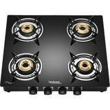 Hindware 4 Brass Burner KA Cooktop Brio 4B (Plus) (517064) Toughened Glass Stainless Steel Manual Gas Stove Cooktop (Black)