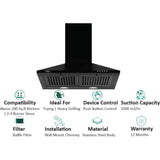 Hindware 60 Centimeter KA Cooker Hood Myra Blk 60 (519467) 1000 m³/hr Push Botton Control Manual Clean Wall Mounted Chimney (Black)