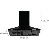 Hindware 60 Centimeter KA Cooker Hood Myra Blk 60 (519467) 1000 m³/hr Push Botton Control Manual Clean Wall Mounted Chimney (Black)