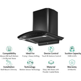 Hindware 60 Centimeter KA Cookerhood Celesia Blk Autoclean 60 IN (521458) 1500 m³/hr Auto Clean Touch & Gesture Control Filterless Wall Mounted Chimney (Black)