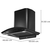 Hindware 60 Centimeter KA Cookerhood Celesia Blk Autoclean 60 IN (521458) 1500 m³/hr Auto Clean Touch & Gesture Control Filterless Wall Mounted Chimney (Black)