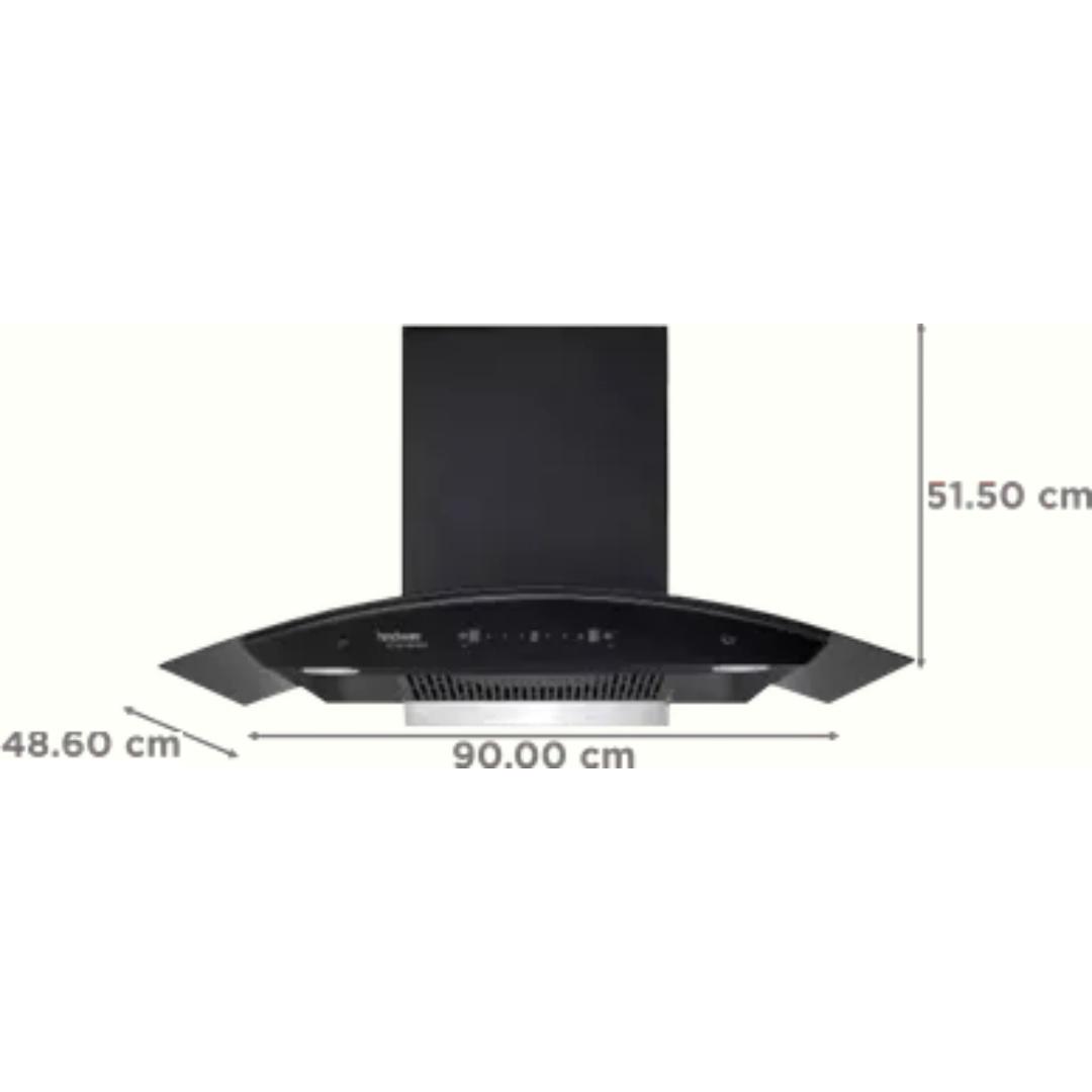 Hindware 90 Centimeter KA Cookerhood Celesia Blk Autoclean 90 IN (521459) 1500 m³/hr Auto Clean Touch & Gesture Control Filterless Wall Mounted Chimney (Black)
