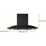 Hindware 90 Centimeter KA Cookerhood Celesia Blk Autoclean 90 IN (521459) 1500 m³/hr Auto Clean Touch & Gesture Control Filterless Wall Mounted Chimney (Black)