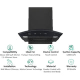 Hindware 60 Centimeter (524201) KA COOKER HOOD CHROMIA BLK RSN AC 60 3 Speed Gesture Control Thermal Auto Clean Wall Mounted Filterless Chimney (Black)