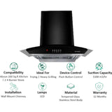 FABER 60 Centimeter ACE PRO HC PB BK 60 1100m3/hr with Push Button Control Ducted Auto Clean Wall Mounted Chimney (Black)