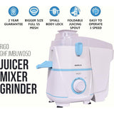 HAVELLS 500W GHFJMBUB050 RIGO JMG 2 JAR 2 Jars, Juicer Mixer Grinder (White & Dark Blue)