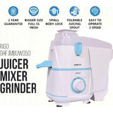 HAVELLS 2 Jars GHFJMBUW050 (Rigo 2 Jar 500 W) 3 Speed Control with Pulse Function Mixer Grinder (White & Light Blue)