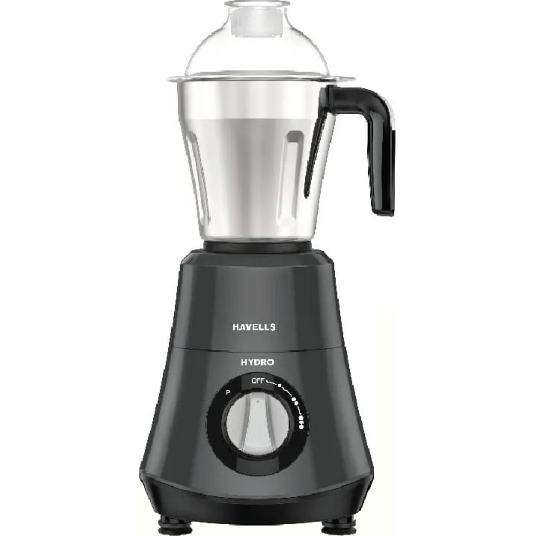 Havells 3 Jars GHFMGDRE075 (HYDRO 3 JAR MG 750W) 3 Speed Control with Pulse Function 21000 RPM Hands Free operation Mixer Grinder (Black)