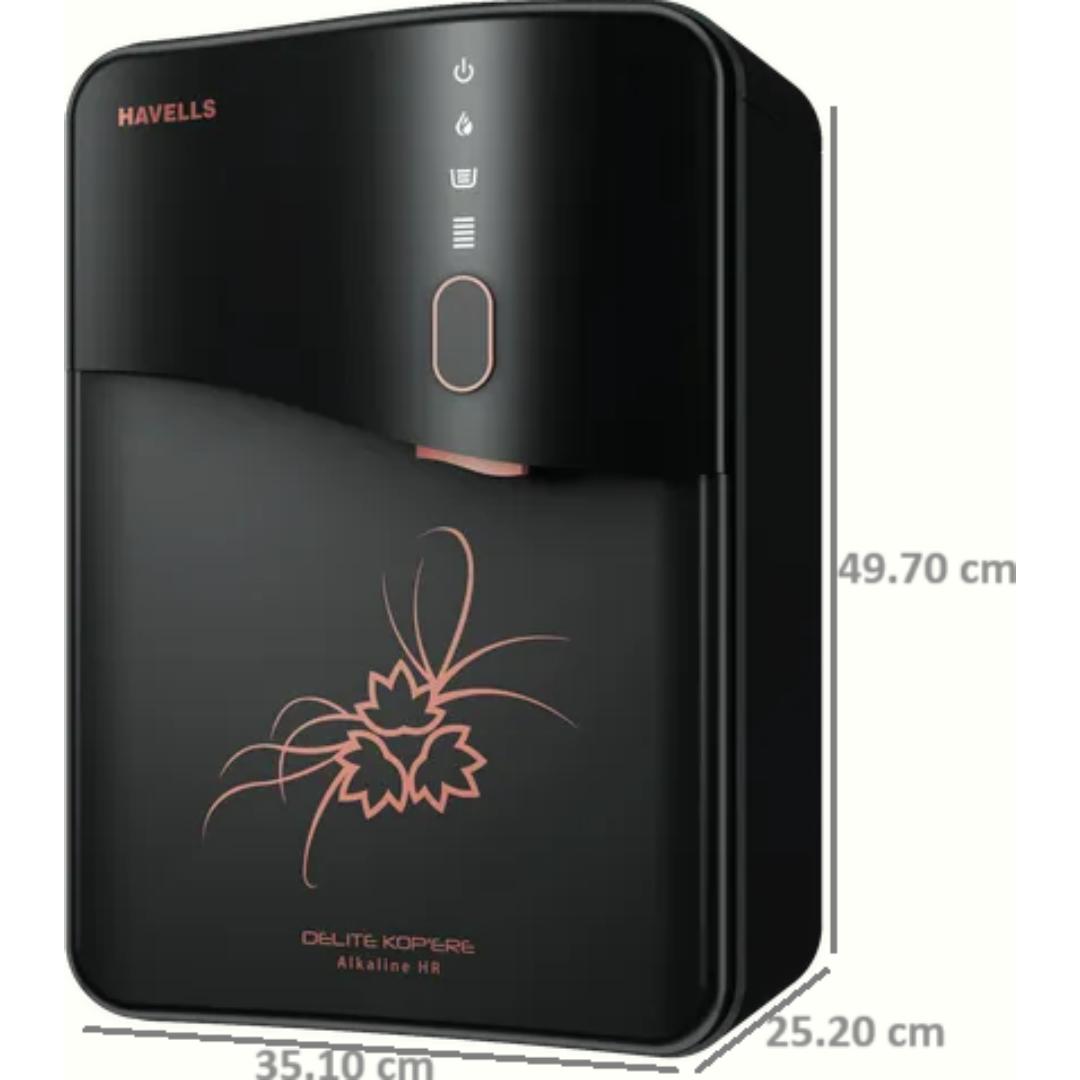 HAVELLS 6.5 L GHWRDAE020 Delite Kopere Alkaline HR RO+UV+pH Balance 7 Stage Purification Copper+Zinc+Minerals with LED Display Water Purifier (Dark Grey)