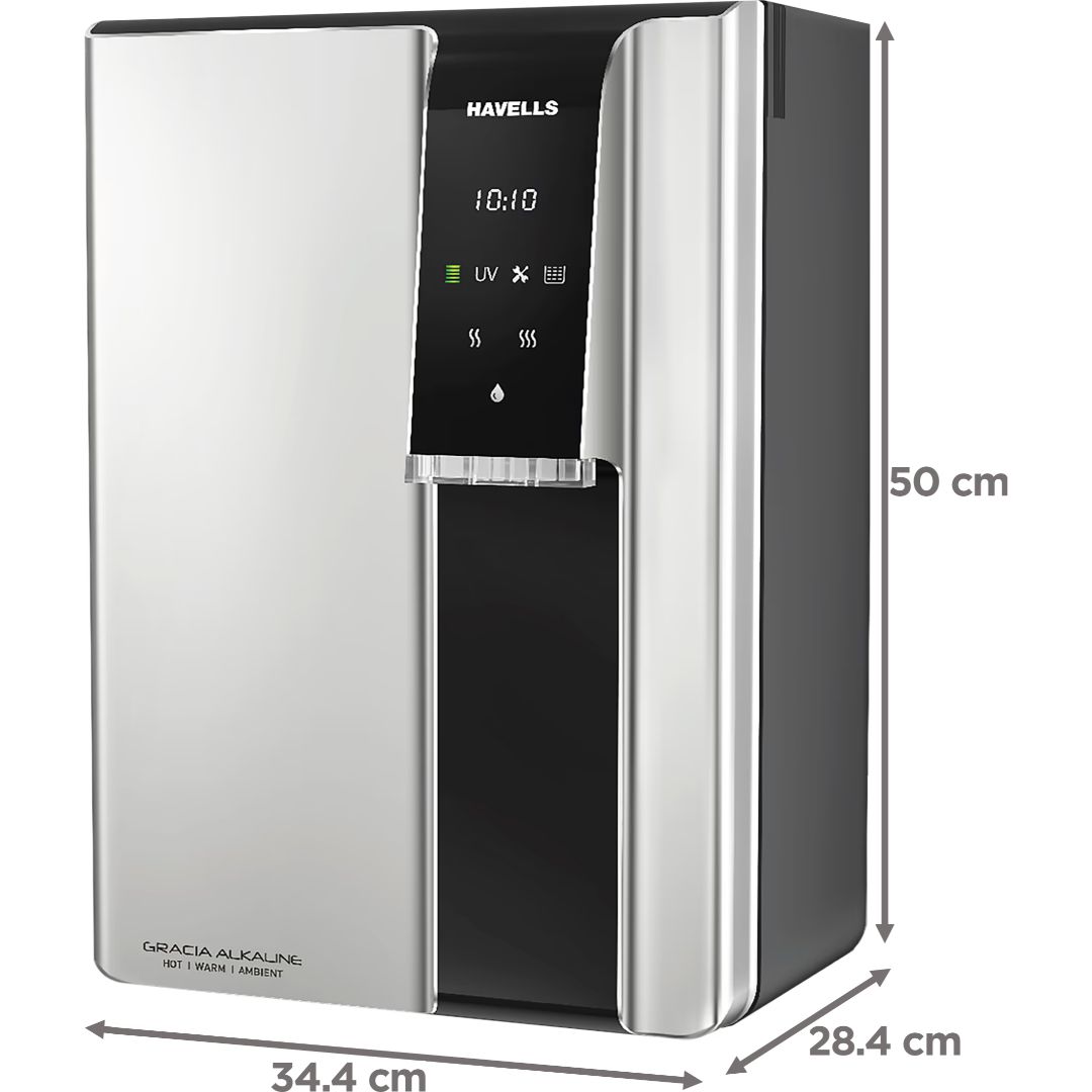 Havells 15.0 L GHWRGAS015 (Havells Gracia Alkaline) 6.50 L Tank RO + UV Alkaline Water Technology Electrical  Water Purifier (Silver and Black)
