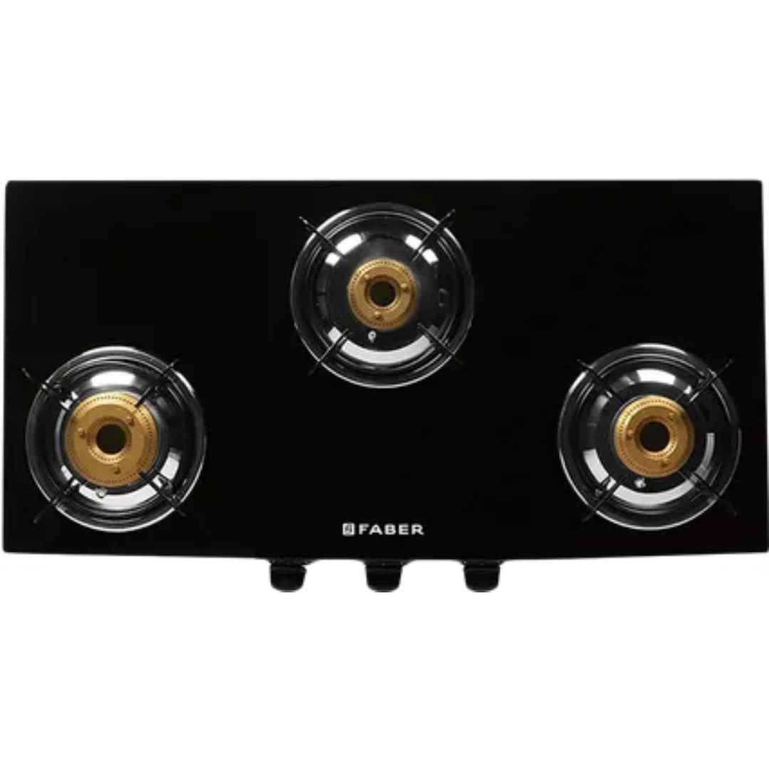 Faber 3 Burner JUMBO 3BB BK AI Toughened Glass Top Corrosion Resistance Automatic Gas Stove Cooktop (Black)
