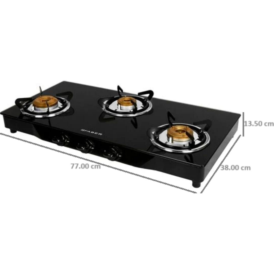 Faber 3 Burner JUMBO 3BB BK AI Toughened Glass Top Corrosion Resistance Automatic Gas Stove Cooktop (Black)