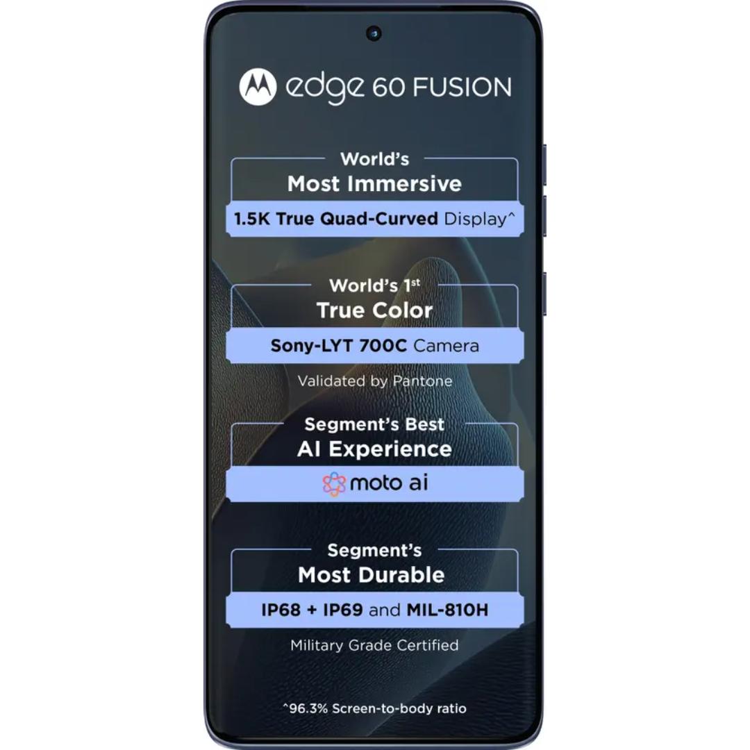 Motorola EDGE 60 FUSION 5G 16.94 Centimeter (6.67) Dual Rear Camera 50MP + 13MP & 32 MP Front Camera 120Hz Super HD+ 1.5K pOLED Quad Curved Display MediaTek Dimensity 7400 Octa Core Processor Smartphones Mobile