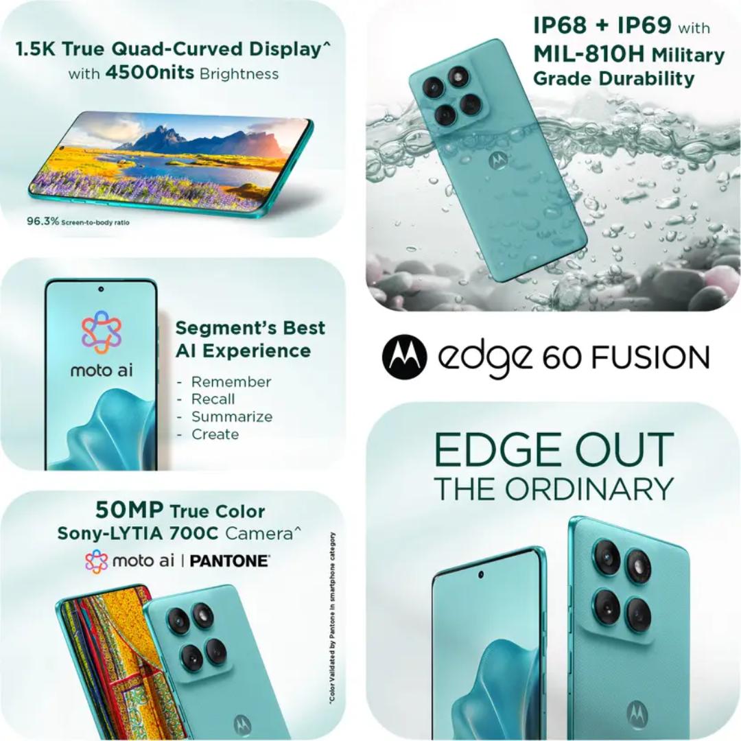 Motorola EDGE 60 FUSION 5G 16.94 Centimeter (6.67) Dual Rear Camera 50MP + 13MP & 32 MP Front Camera 120Hz Super HD+ 1.5K pOLED Quad Curved Display MediaTek Dimensity 7400 Octa Core Processor Smartphones Mobile