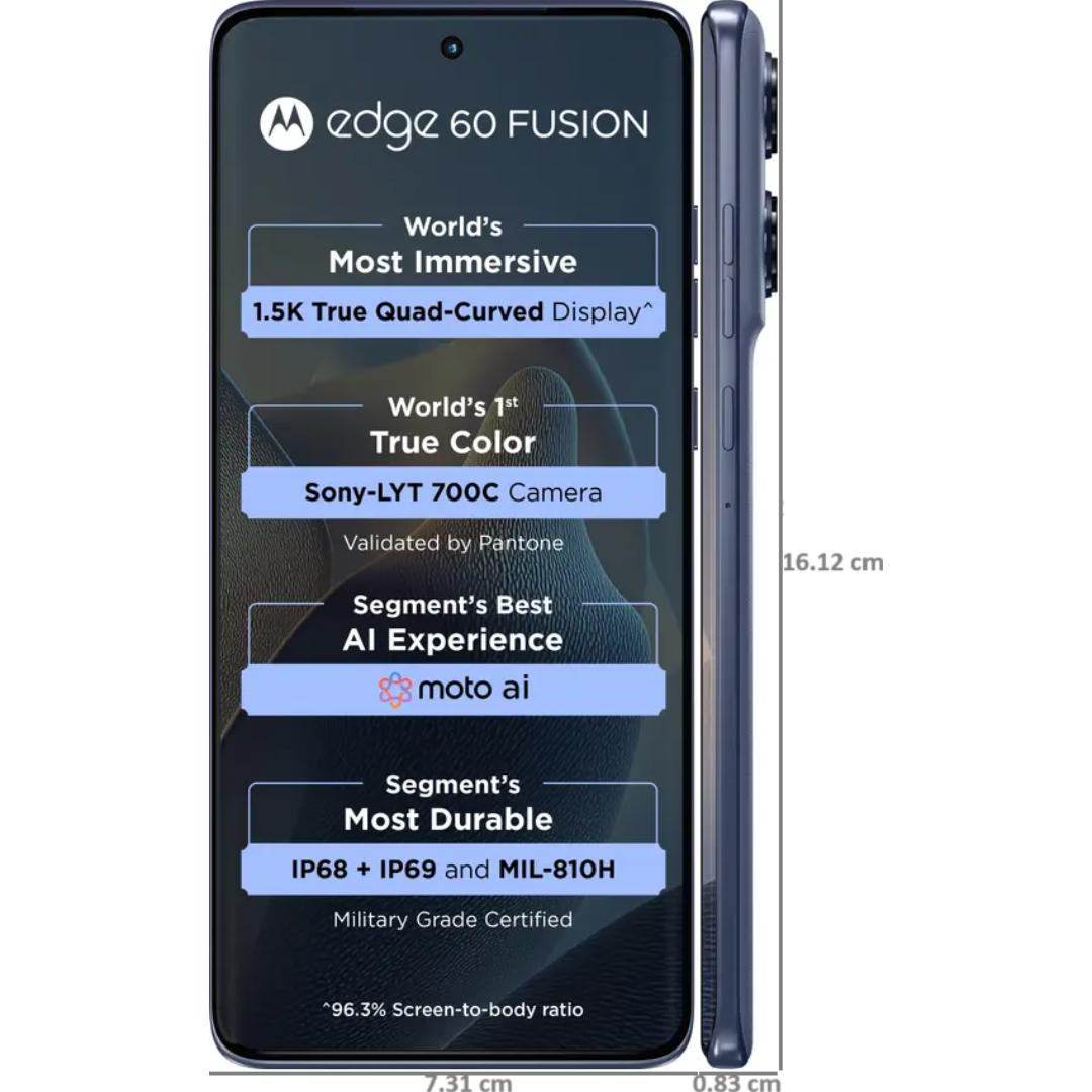 Motorola EDGE 60 FUSION 5G 16.94 Centimeter (6.67) Dual Rear Camera 50MP + 13MP & 32 MP Front Camera 120Hz Super HD+ 1.5K pOLED Quad Curved Display MediaTek Dimensity 7400 Octa Core Processor Smartphones Mobile