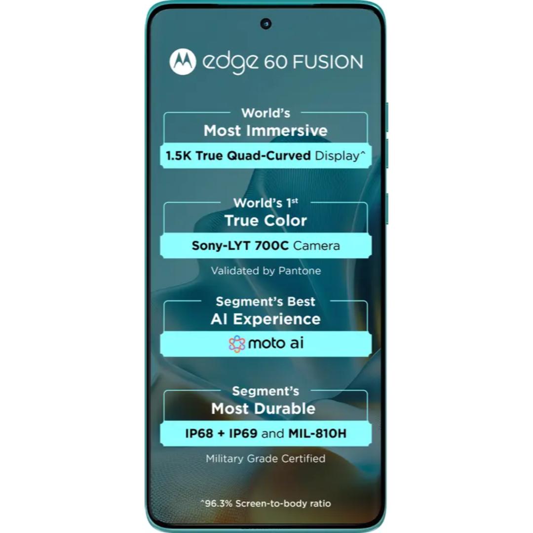 Motorola EDGE 60 FUSION 5G 16.94 Centimeter (6.67) Dual Rear Camera 50MP + 13MP & 32 MP Front Camera 120Hz Super HD+ 1.5K pOLED Quad Curved Display MediaTek Dimensity 7400 Octa Core Processor Smartphones Mobile