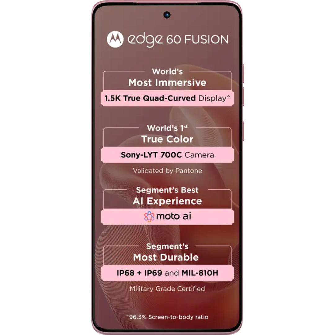 Motorola EDGE 60 FUSION 5G 16.94 Centimeter (6.67) Dual Rear Camera 50MP + 13MP & 32 MP Front Camera 120Hz Super HD+ 1.5K pOLED Quad Curved Display MediaTek Dimensity 7400 Octa Core Processor Smartphones Mobile