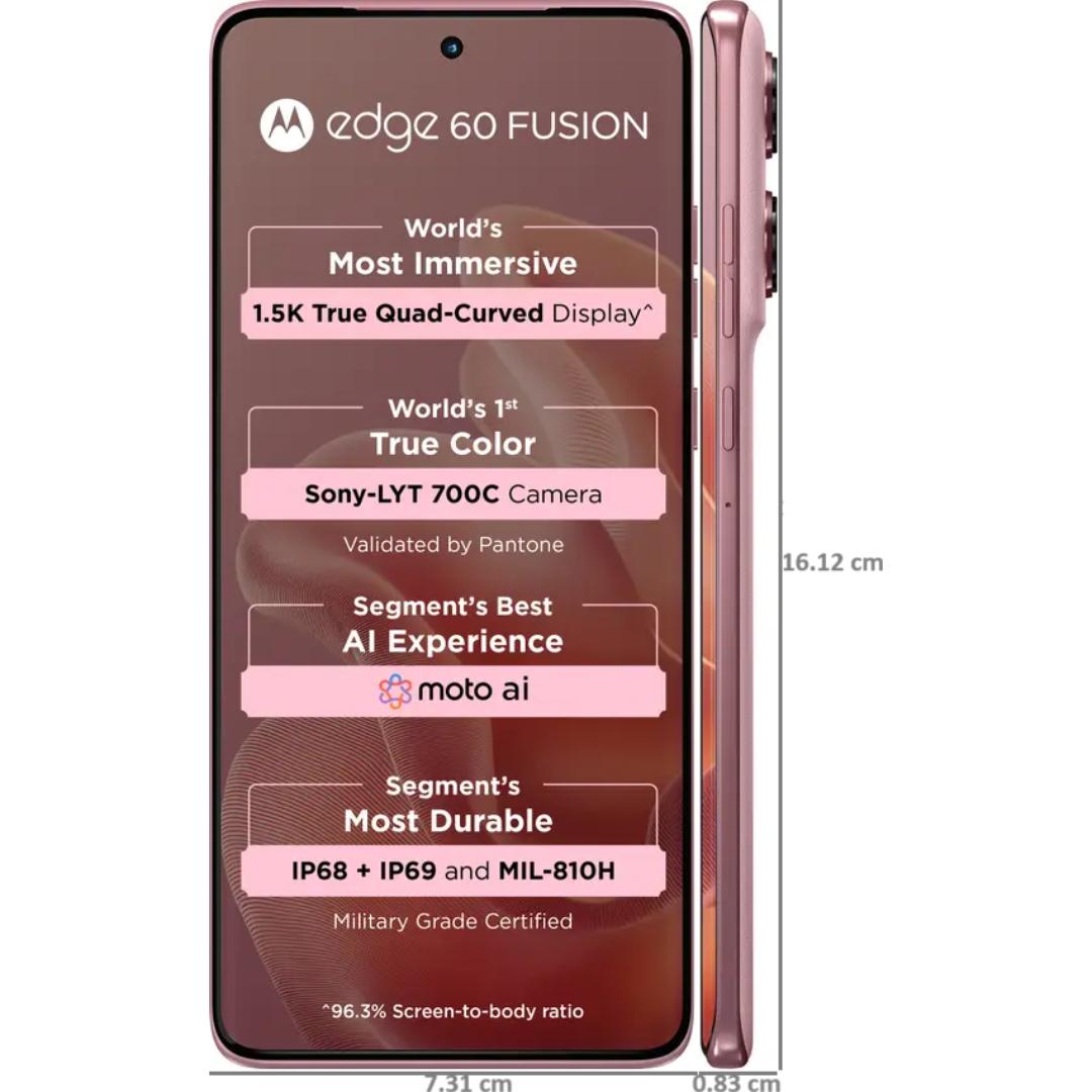 Motorola EDGE 60 FUSION 5G 16.94 Centimeter (6.67) Dual Rear Camera 50MP + 13MP & 32 MP Front Camera 120Hz Super HD+ 1.5K pOLED Quad Curved Display MediaTek Dimensity 7400 Octa Core Processor Smartphones Mobile