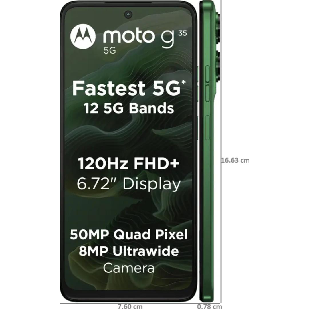 Motorola G35 5G 17.07 Centimeter (6.72) Dual Rear Camera 50MP Quad Pixel + 8MP Ultrawide Camera & 16 MP Front Camera 120Hz FHD+ LTPS LCD Display with Vision Booster UniSOC T760 (6 nm) Octa Core Processor Smartphones Mobile