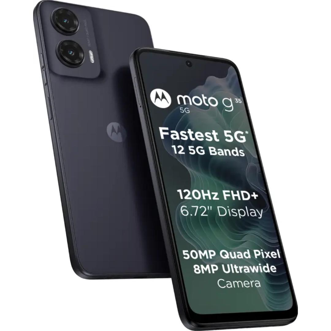 Motorola G35 5G 17.07 Centimeter (6.72) Dual Rear Camera 50MP Quad Pixel + 8MP Ultrawide Camera & 16 MP Front Camera 120Hz FHD+ LTPS LCD Display with Vision Booster UniSOC T760 (6 nm) Octa Core Processor Smartphones Mobile