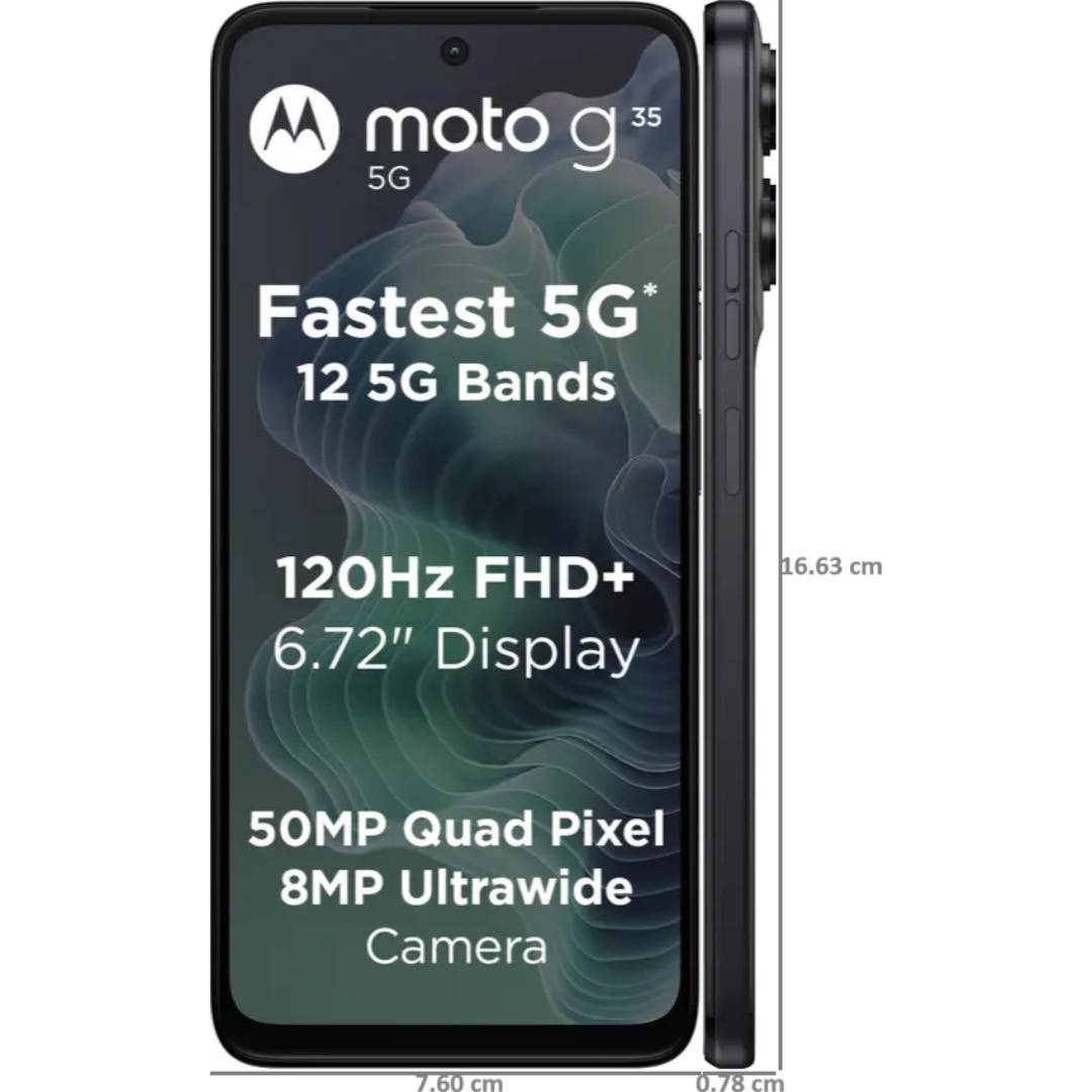 Motorola G35 5G 17.07 Centimeter (6.72) Dual Rear Camera 50MP Quad Pixel + 8MP Ultrawide Camera & 16 MP Front Camera 120Hz FHD+ LTPS LCD Display with Vision Booster UniSOC T760 (6 nm) Octa Core Processor Smartphones Mobile