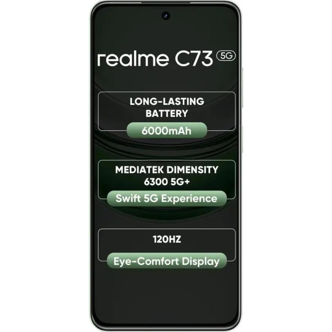 Realme C73 5G 16.94 Centimeter (6.67) 32MP Galaxy Core GC32E2 AF Rear Camera 8MP Front Camera 120Hz Eye Comfort HD+ LCD Display Mediatek Dimensity 6300 Octa Core Processor Smartphones Mobile