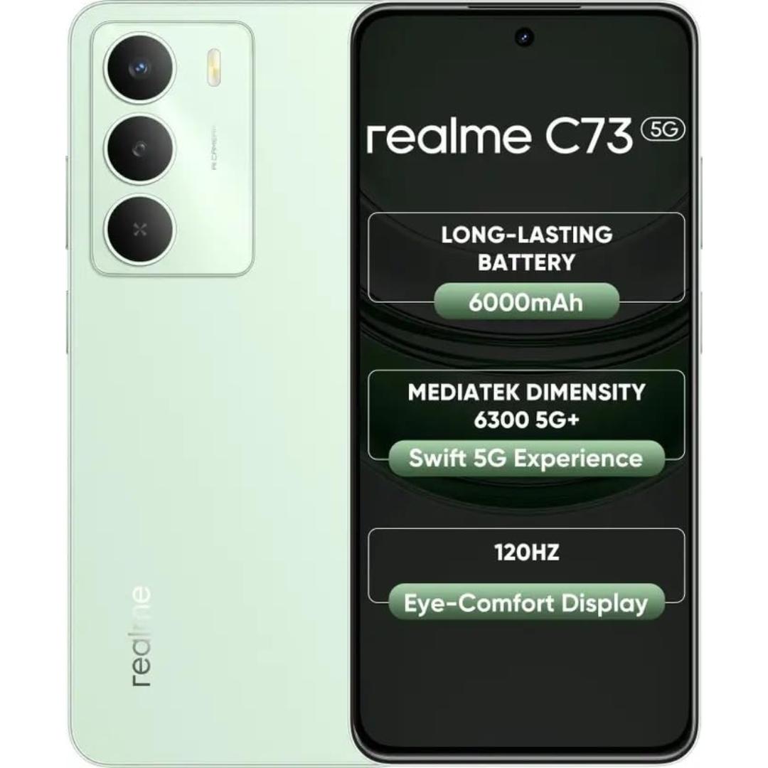 Realme C73 5G 16.94 Centimeter (6.67) 32MP Galaxy Core GC32E2 AF Rear Camera 8MP Front Camera 120Hz Eye Comfort HD+ LCD Display Mediatek Dimensity 6300 Octa Core Processor Smartphones Mobile