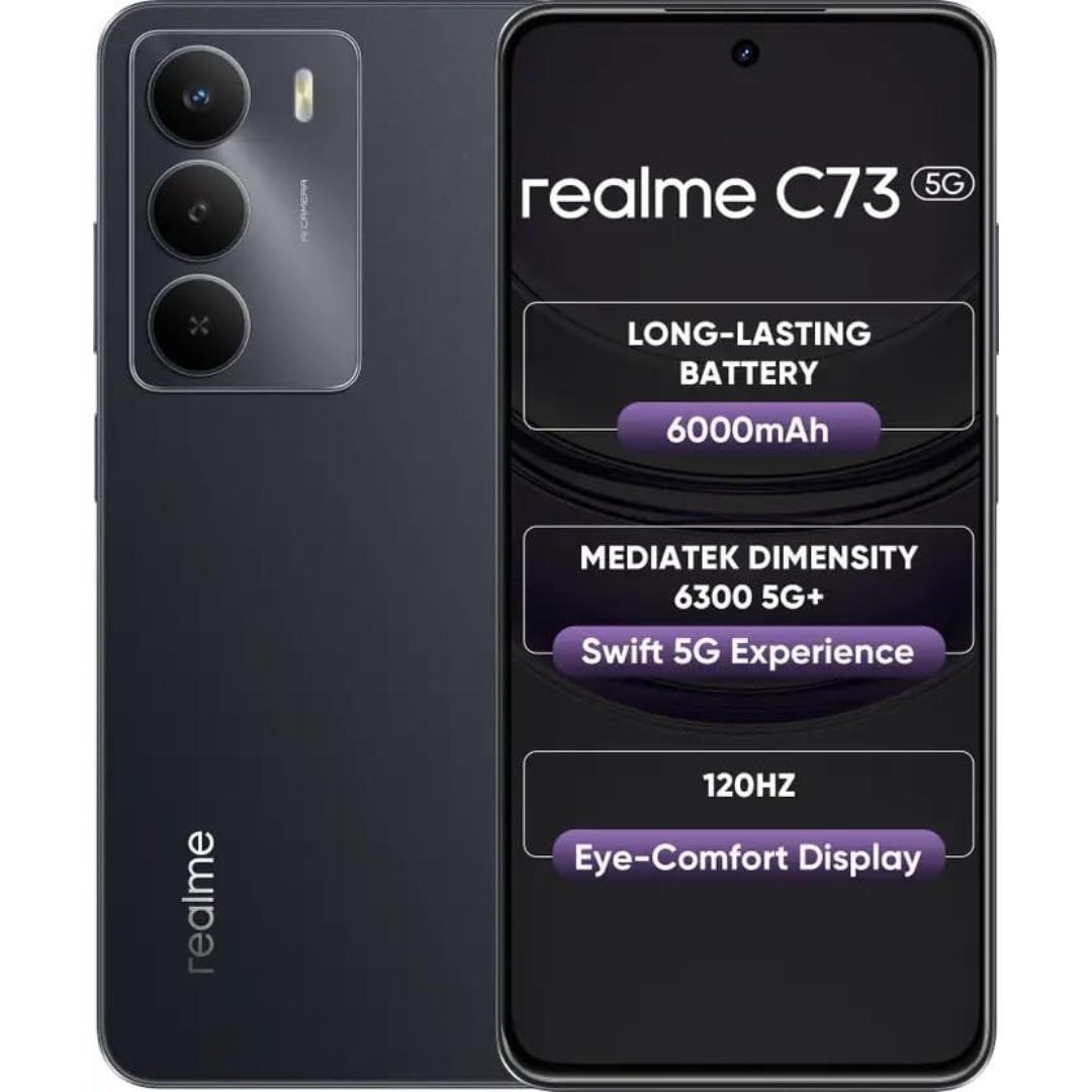 Realme C73 5G 16.94 Centimeter (6.67) 32MP Galaxy Core GC32E2 AF Rear Camera 8MP Front Camera 120Hz Eye Comfort HD+ LCD Display Mediatek Dimensity 6300 Octa Core Processor Smartphones Mobile