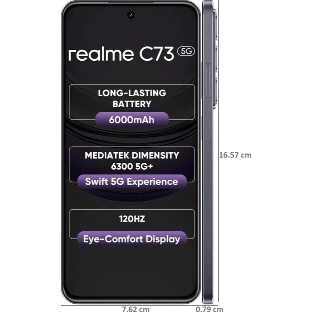 Realme C73 5G 16.94 Centimeter (6.67) 32MP Galaxy Core GC32E2 AF Rear Camera 8MP Front Camera 120Hz Eye Comfort HD+ LCD Display Mediatek Dimensity 6300 Octa Core Processor Smartphones Mobile