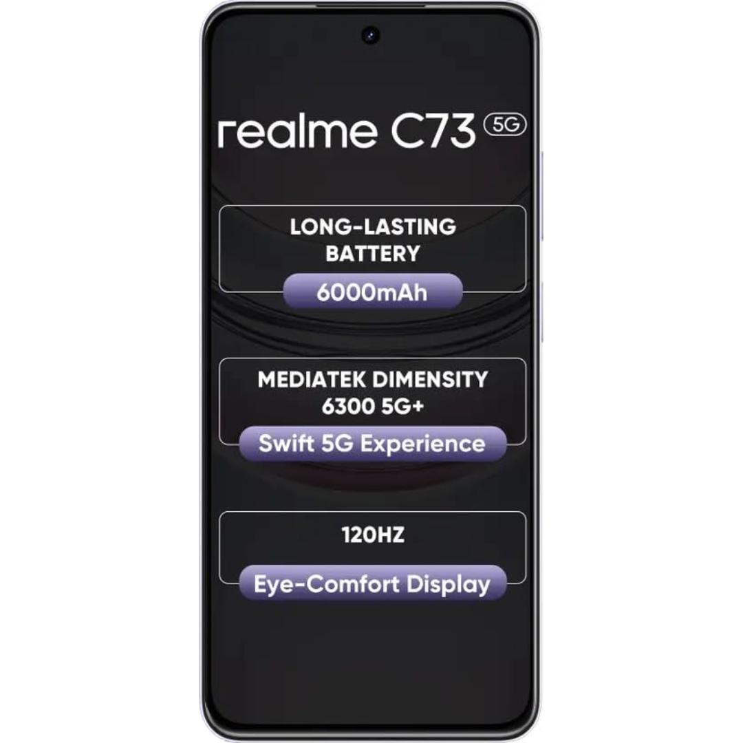 Realme C73 5G 16.94 Centimeter (6.67) 32MP Galaxy Core GC32E2 AF Rear Camera 8MP Front Camera 120Hz Eye Comfort HD+ LCD Display Mediatek Dimensity 6300 Octa Core Processor Smartphones Mobile