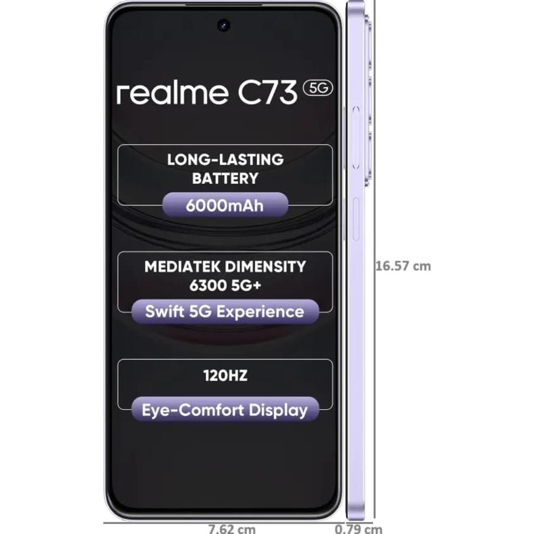 Realme C73 5G 16.94 Centimeter (6.67) 32MP Galaxy Core GC32E2 AF Rear Camera 8MP Front Camera 120Hz Eye Comfort HD+ LCD Display Mediatek Dimensity 6300 Octa Core Processor Smartphones Mobile