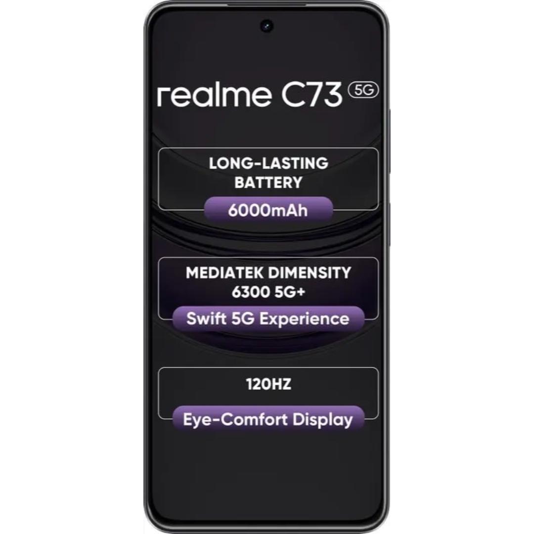 Realme C73 5G 16.94 Centimeter (6.67) 32MP Galaxy Core GC32E2 AF Rear Camera 8MP Front Camera 120Hz Eye Comfort HD+ LCD Display Mediatek Dimensity 6300 Octa Core Processor Smartphones Mobile