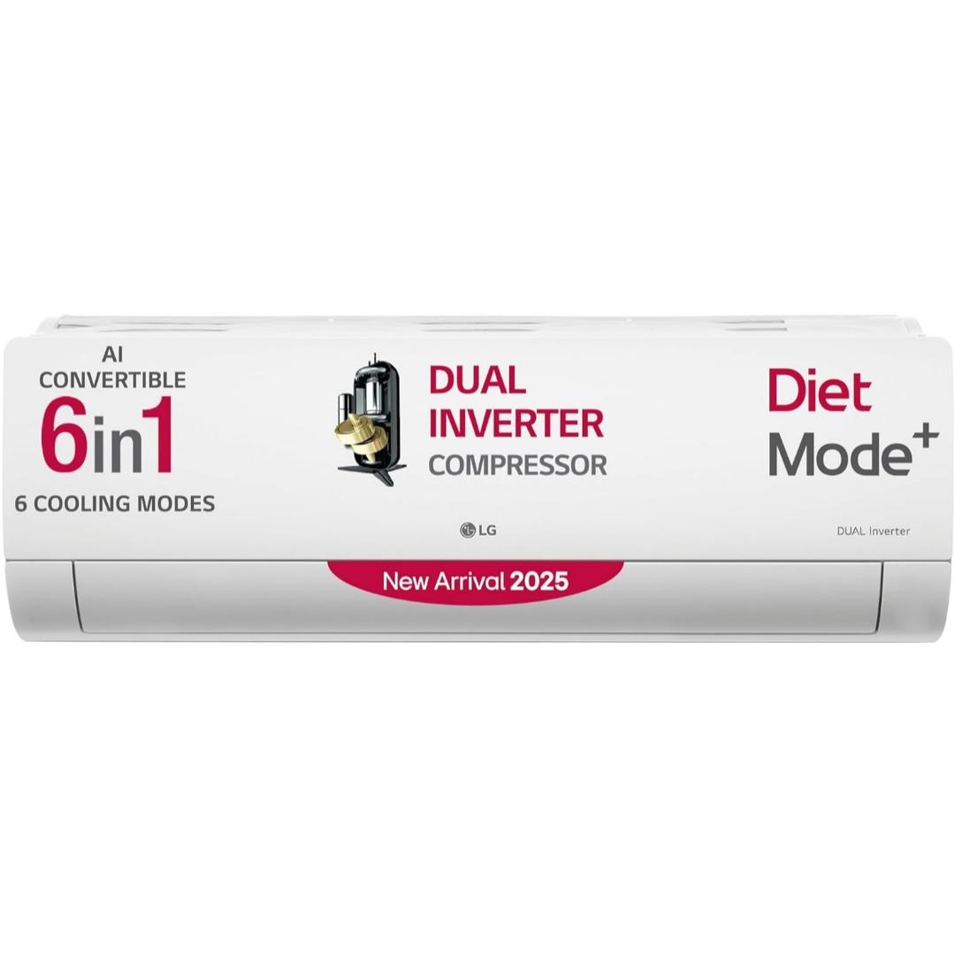 LG 1.5 T US-Q18TNXE1 5 Star AI Dual Inverter AI Convertible 6-in-1 Gold Fin+, Viraat Mode 2-Way Swing HD Filter with Anti-Virus Protection Split Air Conditioner (2025 Model, White)