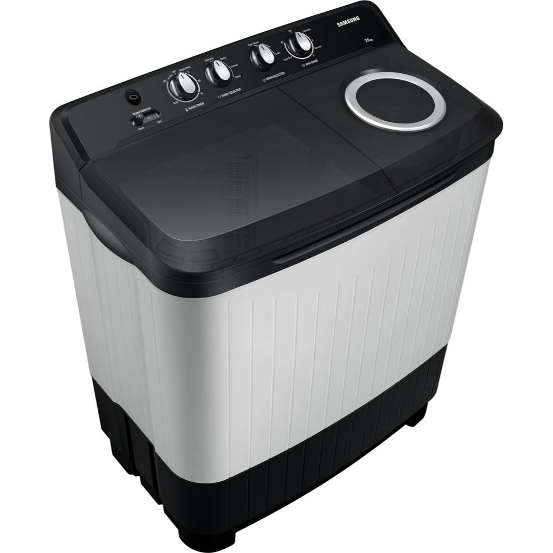 Samsung 7.5 Kg WT75C3200GG/TL 5 Star Air Turbo Drying & Rat Protection Technology Hexa Storm Pulsator with Magic Filter Semi Automatic Top Loading Washing Machine (2024 Model, Light Gray with Ebony Black Base)
