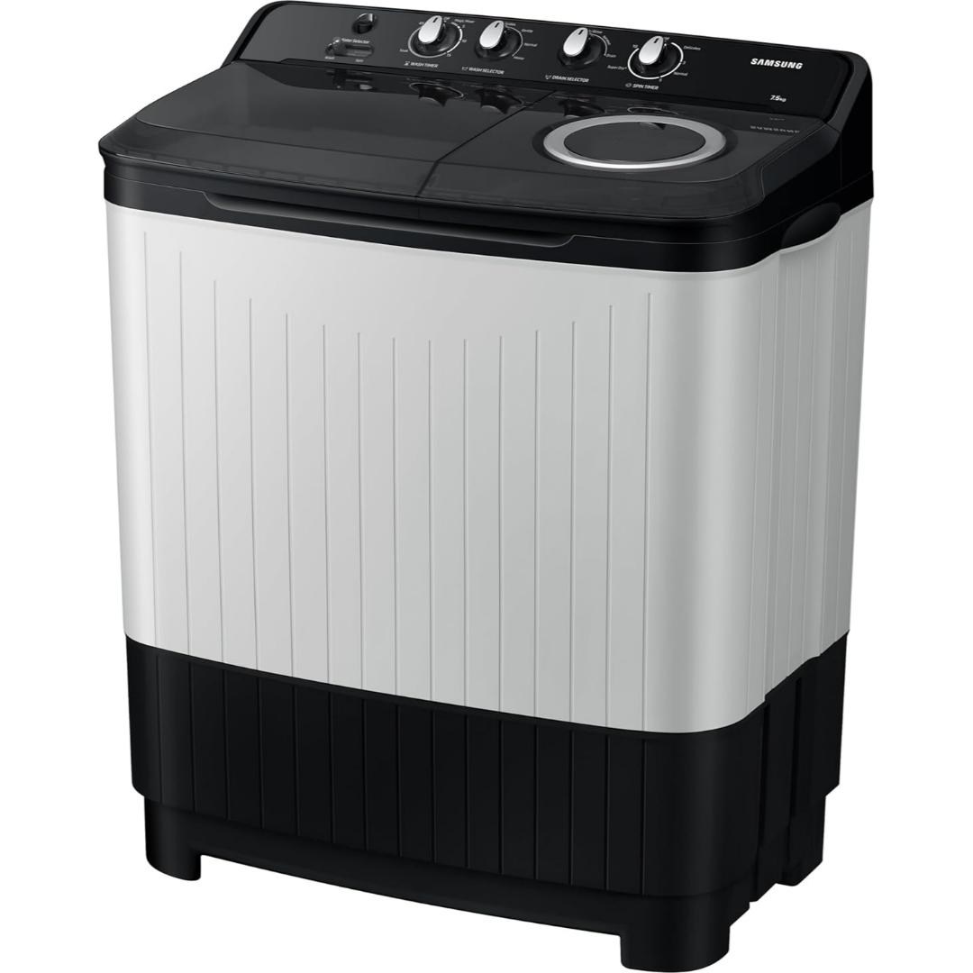 Samsung 7.5 Kg WT75C3200GG/TL 5 Star Air Turbo Drying & Rat Protection Technology Hexa Storm Pulsator with Magic Filter Semi Automatic Top Loading Washing Machine (2024 Model, Light Gray with Ebony Black Base)