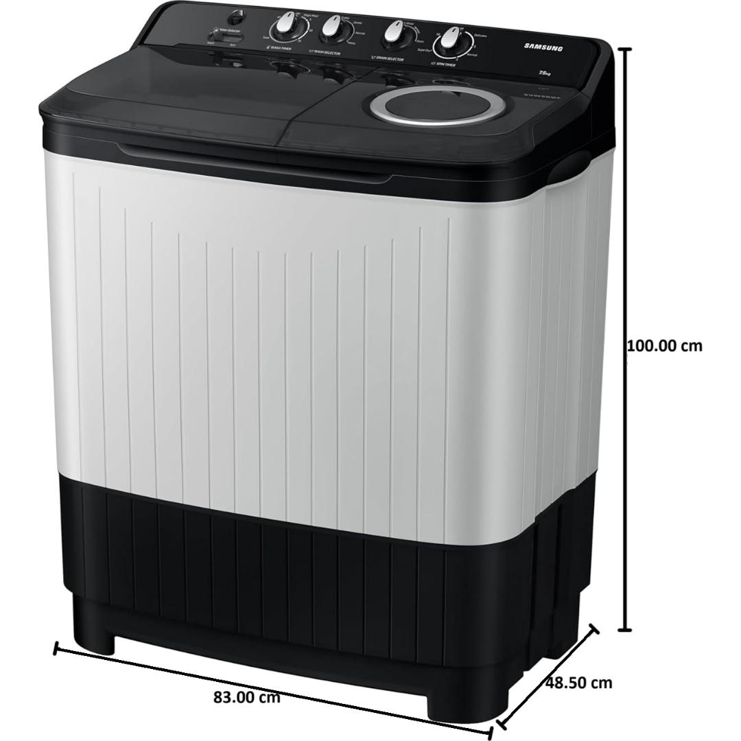 Samsung 7.5 Kg WT75C3200GG/TL 5 Star Air Turbo Drying & Rat Protection Technology Hexa Storm Pulsator with Magic Filter Semi Automatic Top Loading Washing Machine (2024 Model, Light Gray with Ebony Black Base)