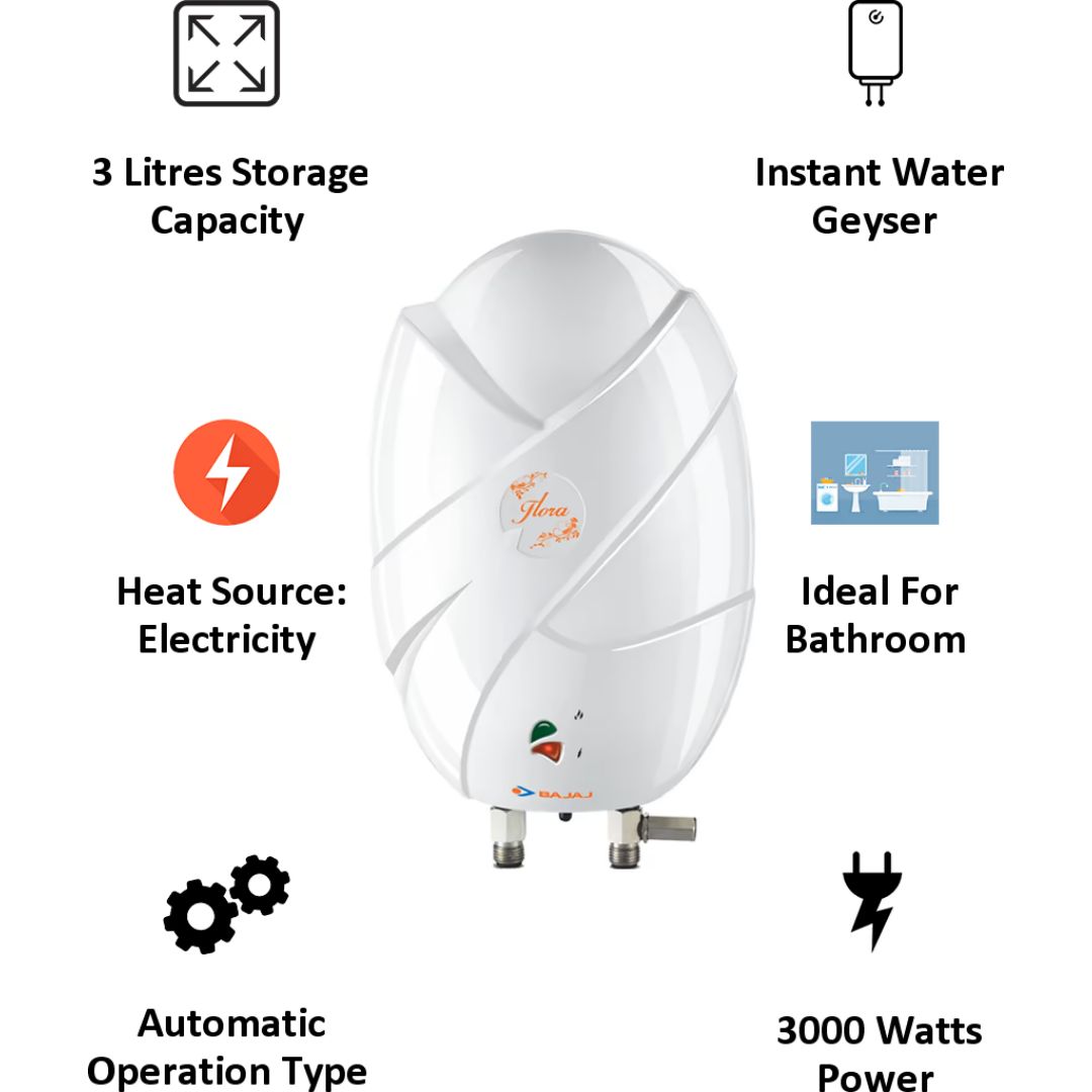 Bajaj 3.0 L Flora 3L IWH 3KW (150704) Instant Water Geyser (White)