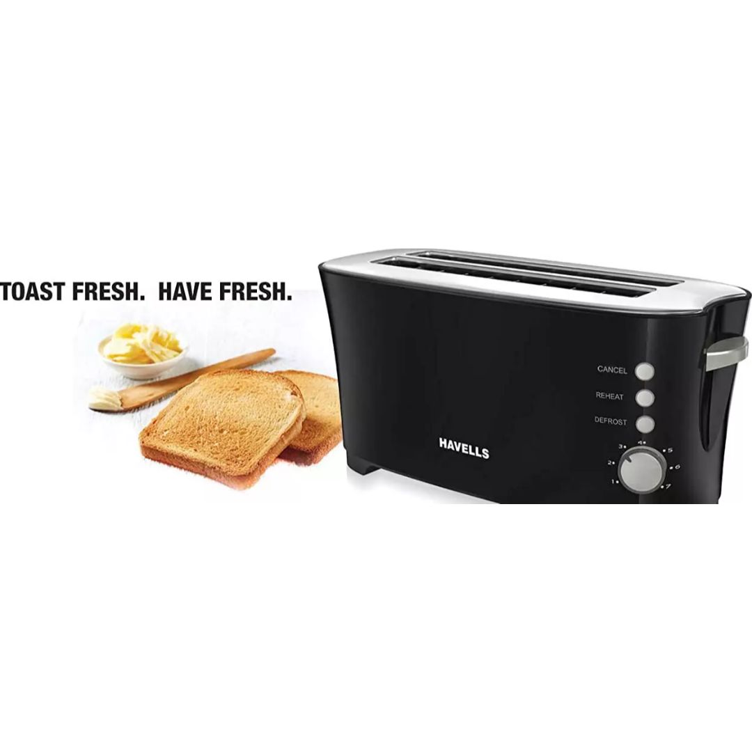 Havells 1350 W GHCPTCAK135 Feasto 4 Slice Pop Up Toaster (Black)