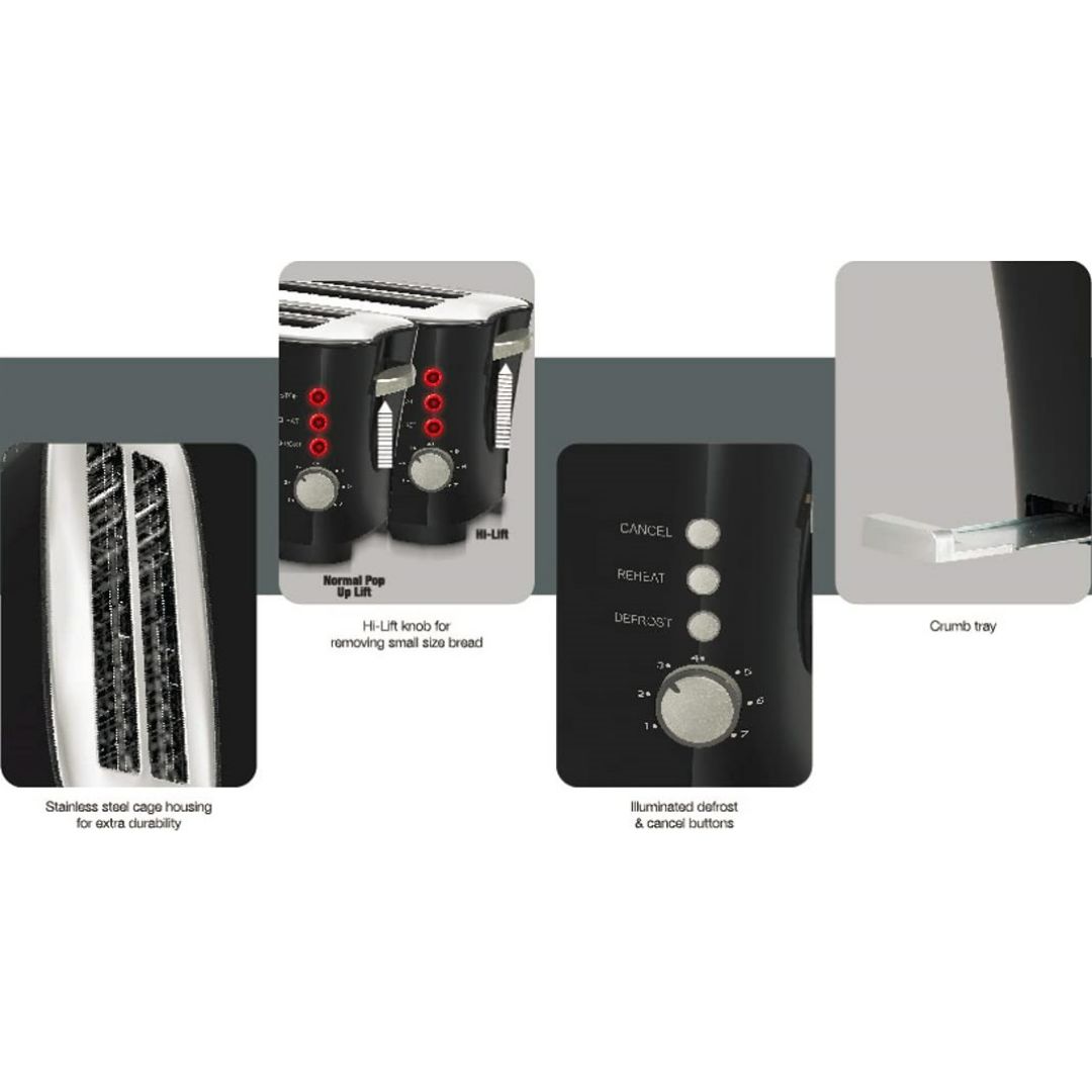 Havells 1350 W GHCPTCAK135 Feasto 4 Slice Pop Up Toaster (Black)