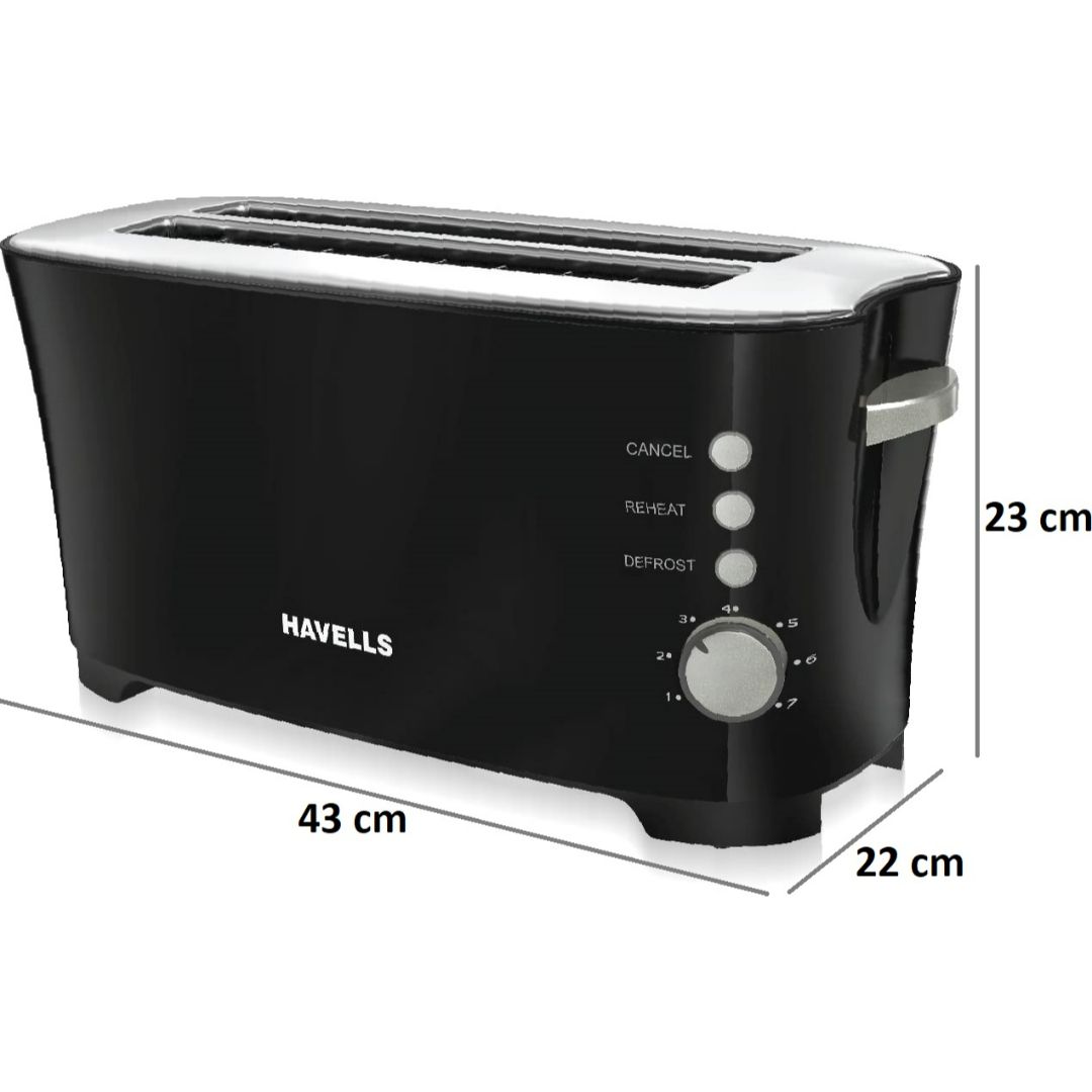 Havells 1350 W GHCPTCAK135 Feasto 4 Slice Pop Up Toaster (Black)