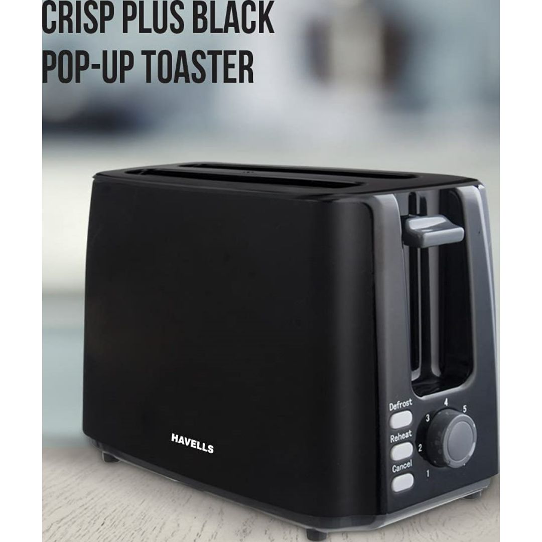 Havells 2 Slice GHCPTCJK075 Crisp Plus 700 W 7 Heat Setting With Electronic Variable Browning Automatic Pop-up Toaster (Black)