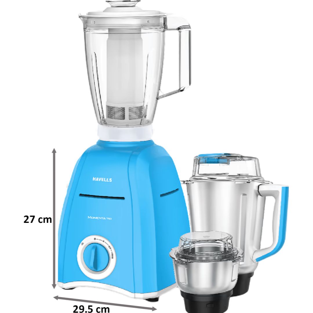 Havells 750 W GHFMGBZB075 4 Jars Momenta NV Twist Lock Mechanism Mixer Grinder (Blue)