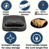Bajaj 2 Slice SWX 6 SANDWICH TOASTER (270112) 800 W Non-Stick Coated Plates Neon Indicator with Storage Buckle Clips Lock Grill+Toast Sandwich Toaster (Black)