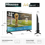 Hisense A4Q Series HD Ready/Full HD Dolby Audio & 60 Hz 4K AI Upscaler VIDAA Smart OS & HDR10 Voice Remote Control Smart LED Google TV (Black)