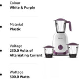 Bajaj 3 Jars Ninja Series Elegance Purple 500W (410568) Mixer Grinder (Purple)