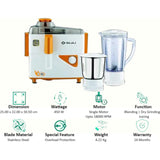 Bajaj 2 Jars BAJAJ JX4 NEO JMG (410700) 450 W 3 Speed Control 18000 RPM Motor Juicer Mixer Grinder (White & Orange)