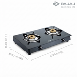Bajaj 2 Burner 2BR-GP6 2 Burner (450500) Toughened Glass Top Stainless Steel & Glass Electric Manual Gas Stove Cooktop (Black)