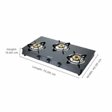 Bajaj 3 Burner 3BR-GP6 3 Burner (450500) Toughened Glass Top Stainless Steel & Glass Electric Manual Gas Stove Cooktop (Black)